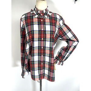 New J. Crew Shirt Womens 2X Tartan Plaid Ruffle Neck Button Front